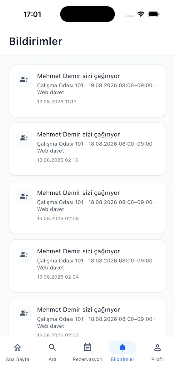 Bildirimler ekranı: yanıt bekleyen toplantı daveti